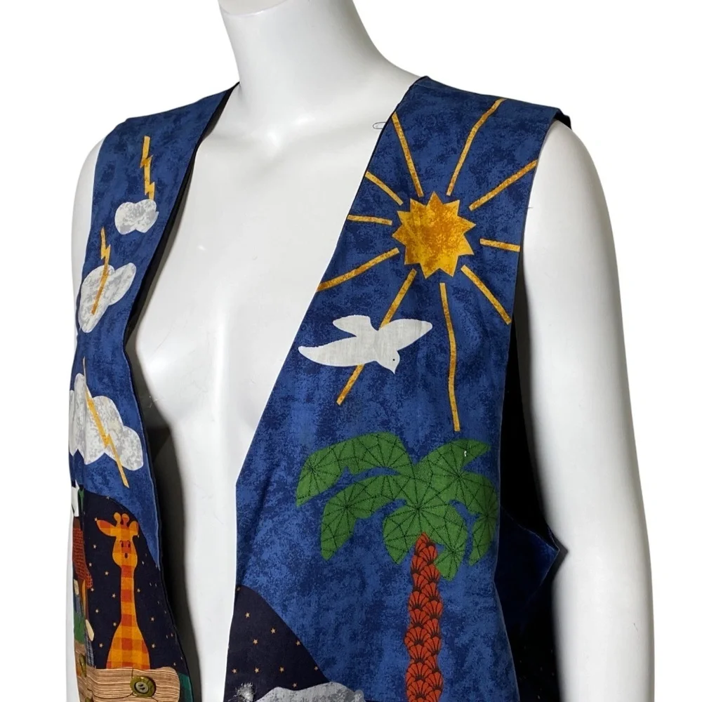 Vintage 1997 Noahs Ark Patchwork Vest Handmade Crafters Label One Size Fits All - Picture 4 of 9